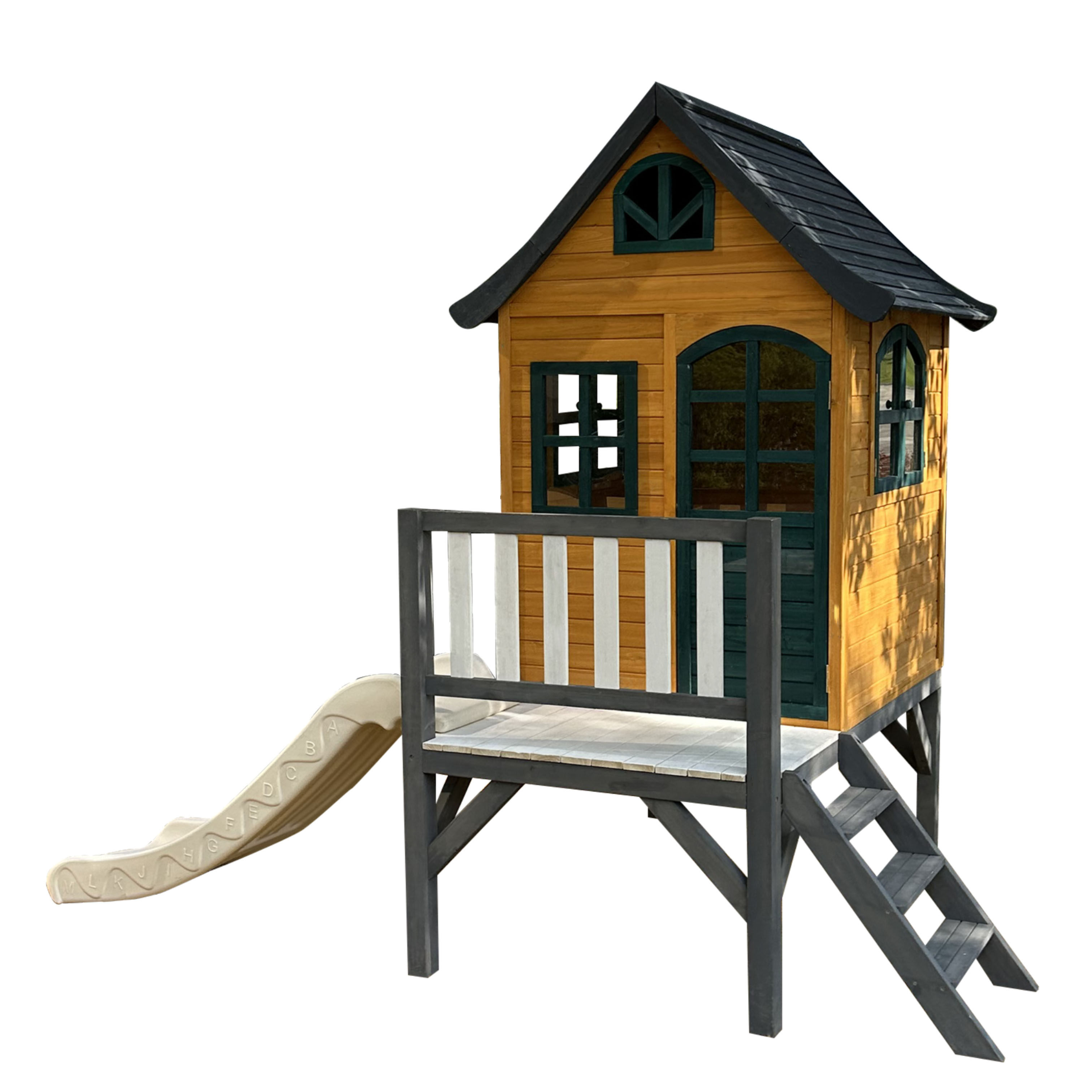 Kids Outdoor Treehouse - Açık hava büyük kaydıraklı çocuk ahşap