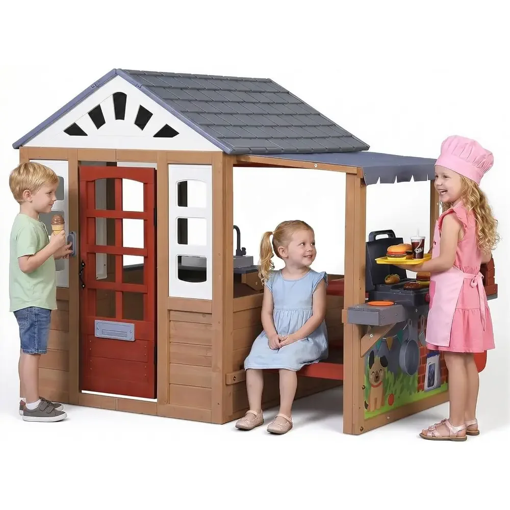 Kids Outdoor House With Kitchen - Çocuklar için Açık Hava Ahşap Oyun